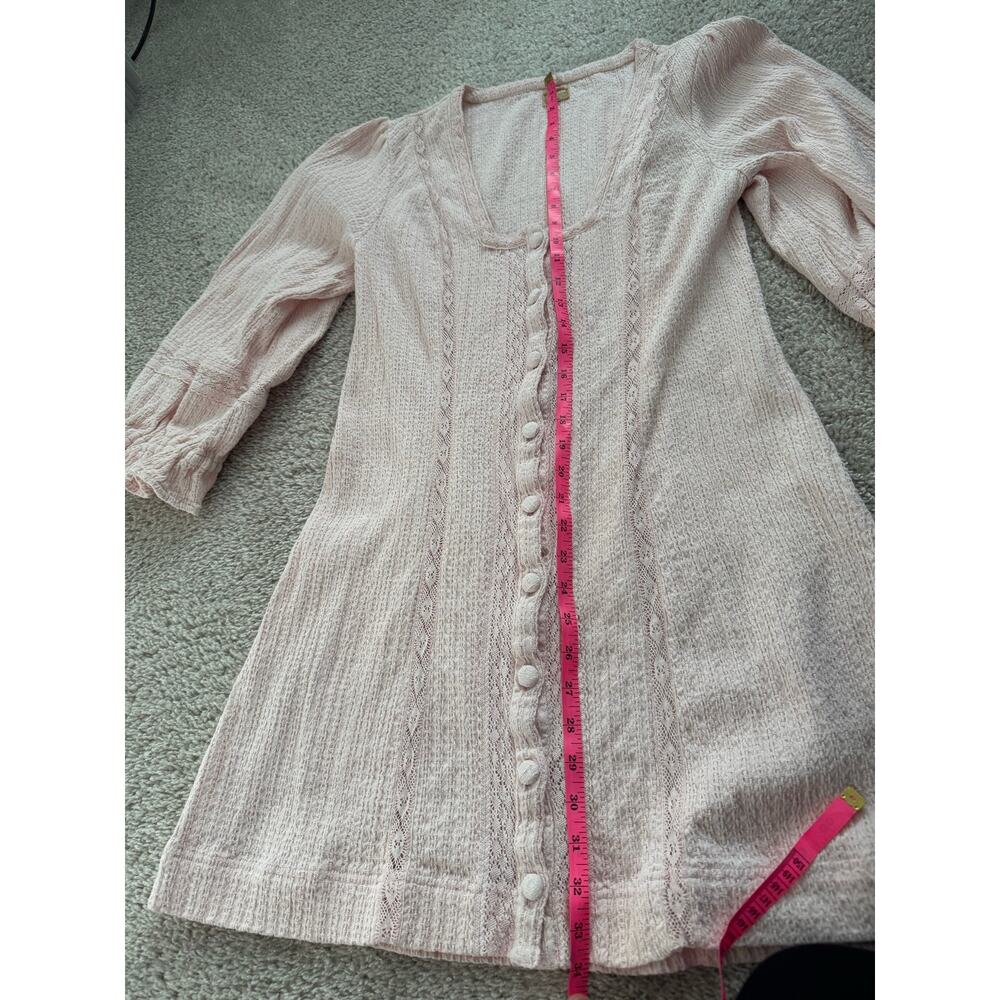 Free People Blush Pink Textured Jules Mini Dress XL Button Front, Boho Style EUC - Picture 8 of 10